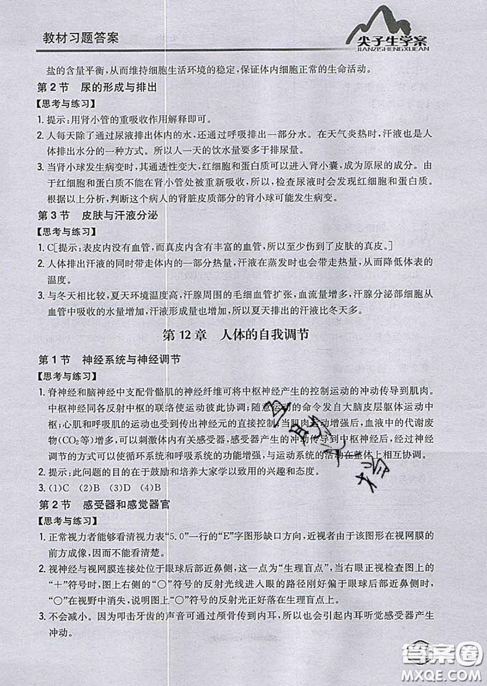 吉林人民出版社2020春尖子生學(xué)案七年級生物下冊北師版答案