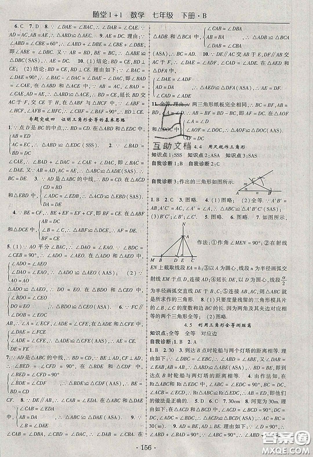 海韻圖書2020年春隨堂1+1導(dǎo)練七年級數(shù)學(xué)下冊北師大版答案