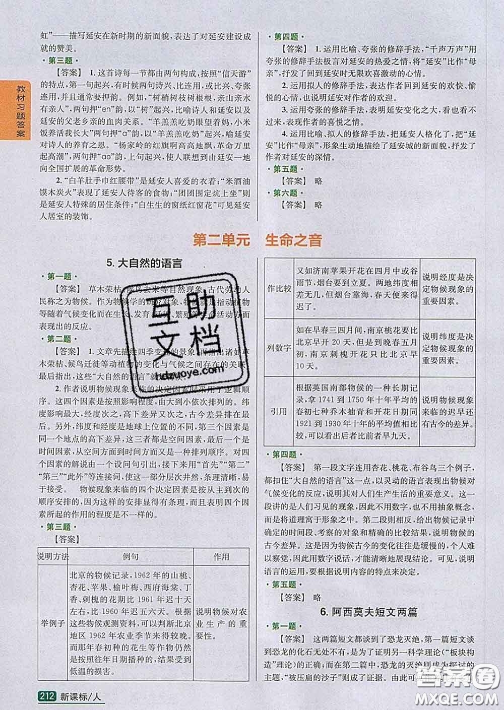 吉林人民出版社2020春尖子生學(xué)案八年級語文下冊人教版答案