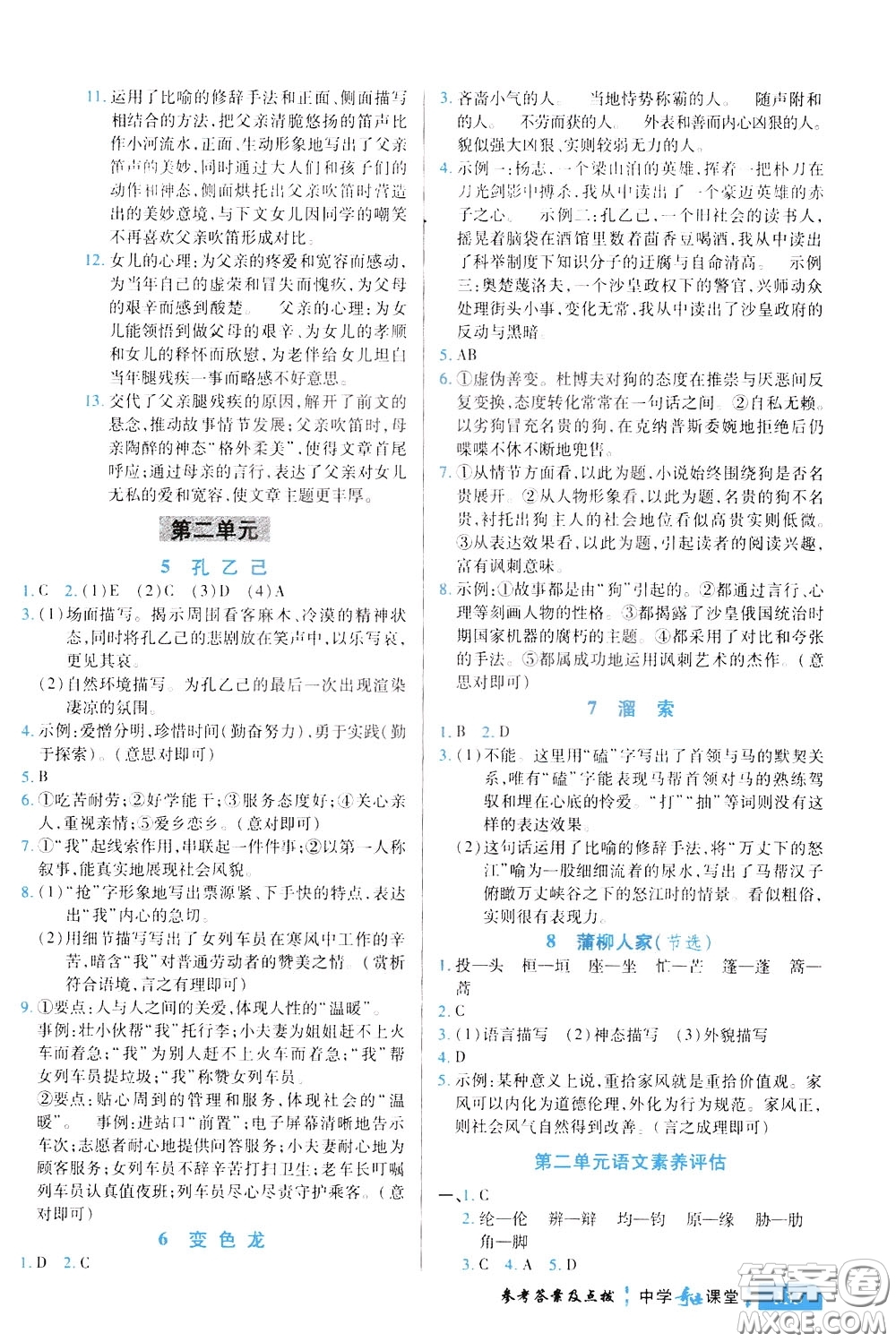 世紀英才2020年中學(xué)奇跡課堂語文九年級下冊統(tǒng)編版參考答案