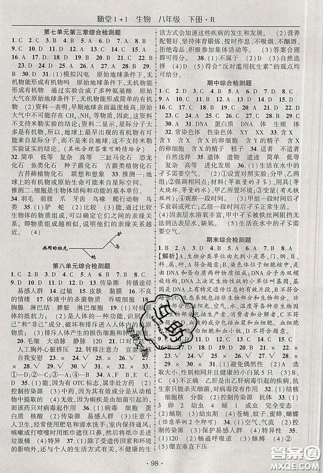 海韻圖書2020年春隨堂1+1導(dǎo)練八年級(jí)生物下冊(cè)人教版答案