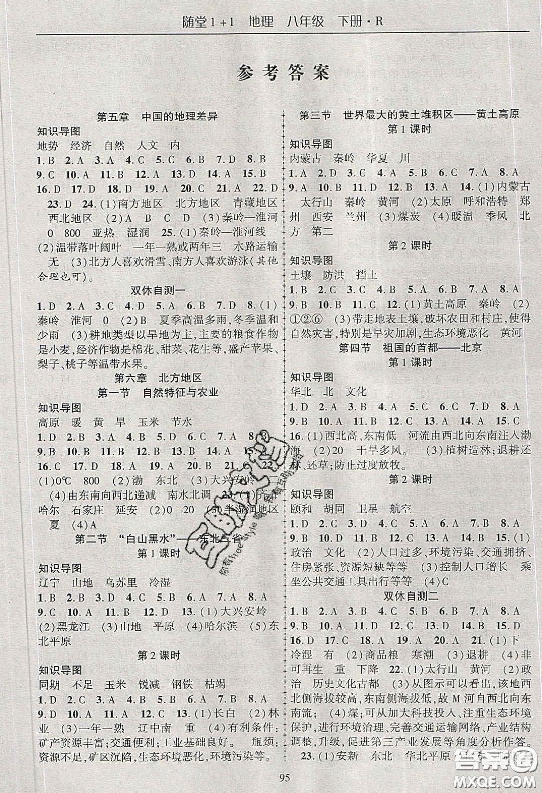 海韻圖書2020年春隨堂1+1導(dǎo)練八年級地理下冊人教版答案