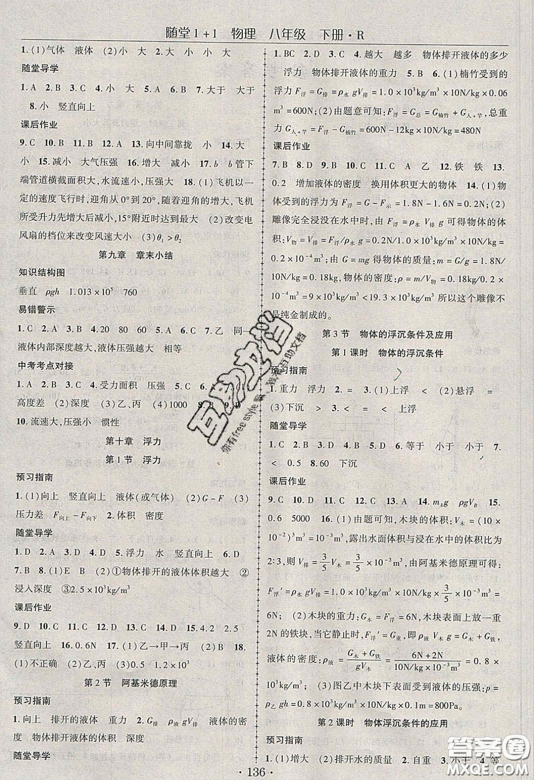 海韻圖書2020年春隨堂1+1導(dǎo)練八年級(jí)物理下冊(cè)人教版答案