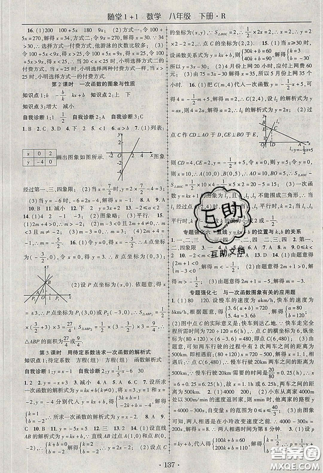 海韻圖書2020年春隨堂1+1導(dǎo)練八年級數(shù)學(xué)下冊人教版答案