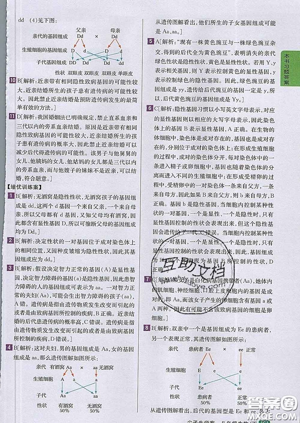 吉林人民出版社2020春尖子生學(xué)案八年級生物下冊人教版答案