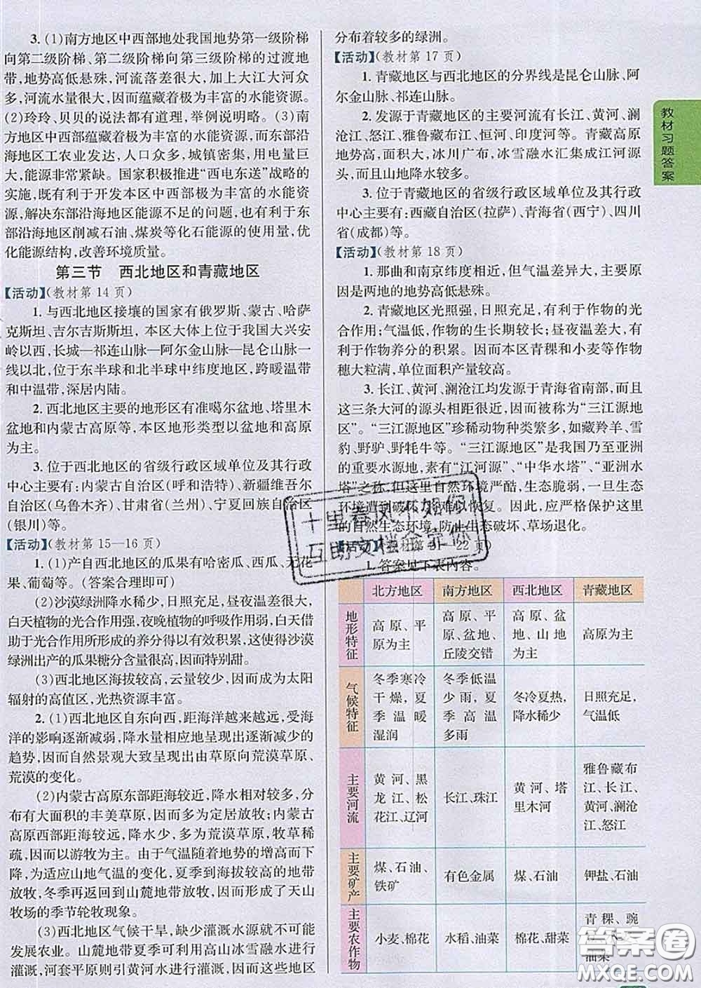 吉林人民出版社2020春尖子生學(xué)案八年級(jí)地理下冊(cè)湘教版答案