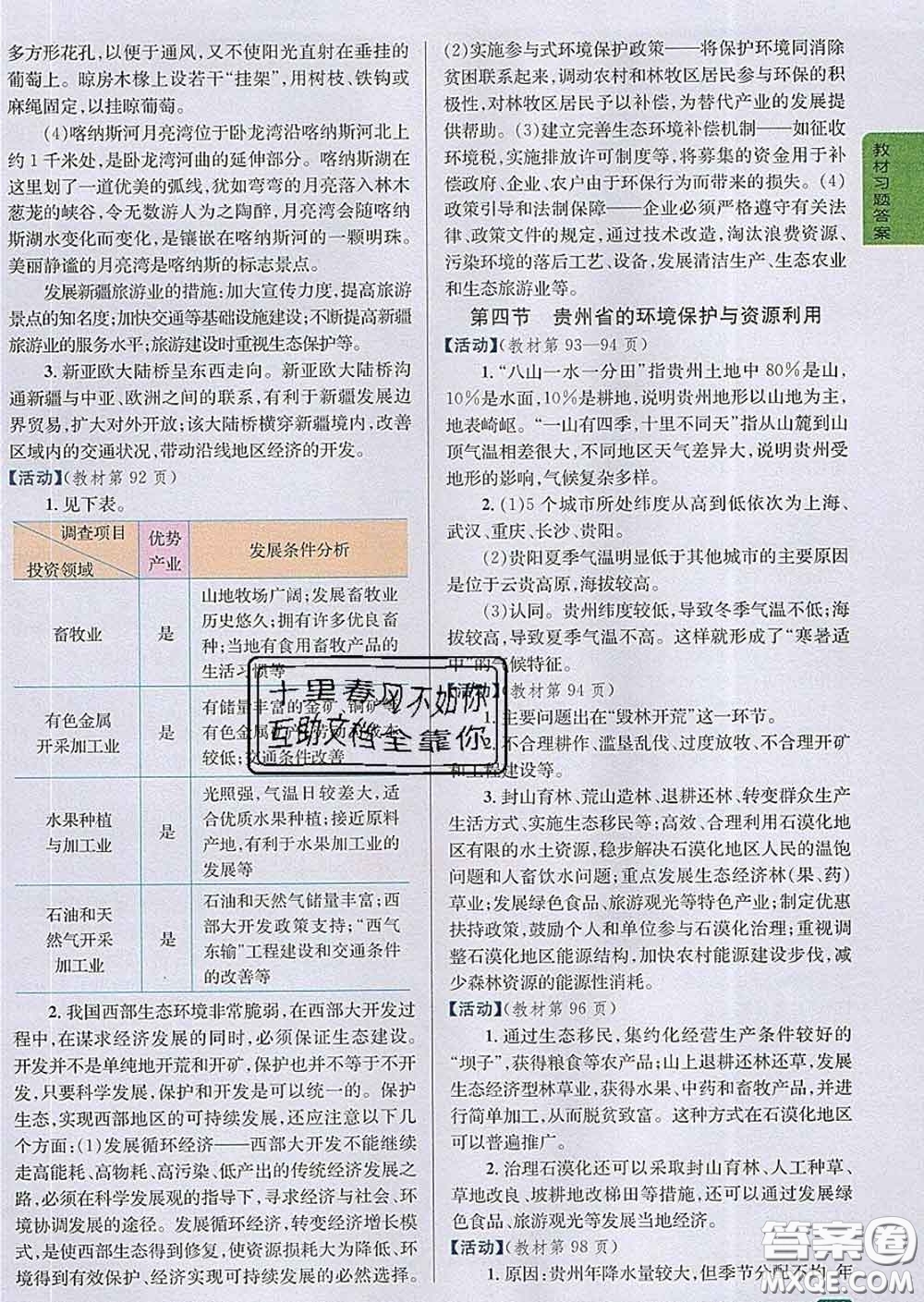 吉林人民出版社2020春尖子生學(xué)案八年級(jí)地理下冊(cè)湘教版答案