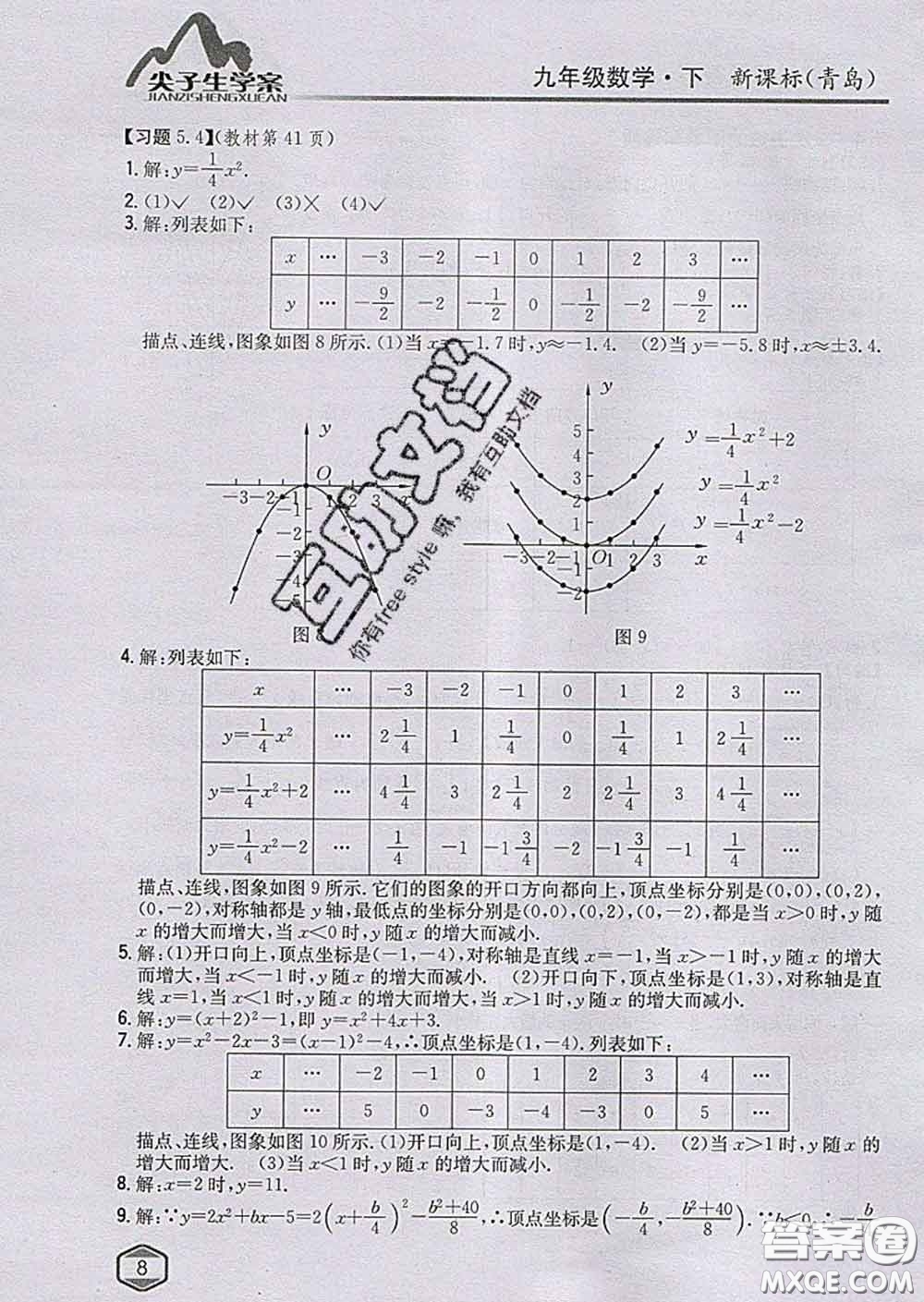 吉林人民出版社2020春尖子生學(xué)案九年級(jí)數(shù)學(xué)下冊青島版答案