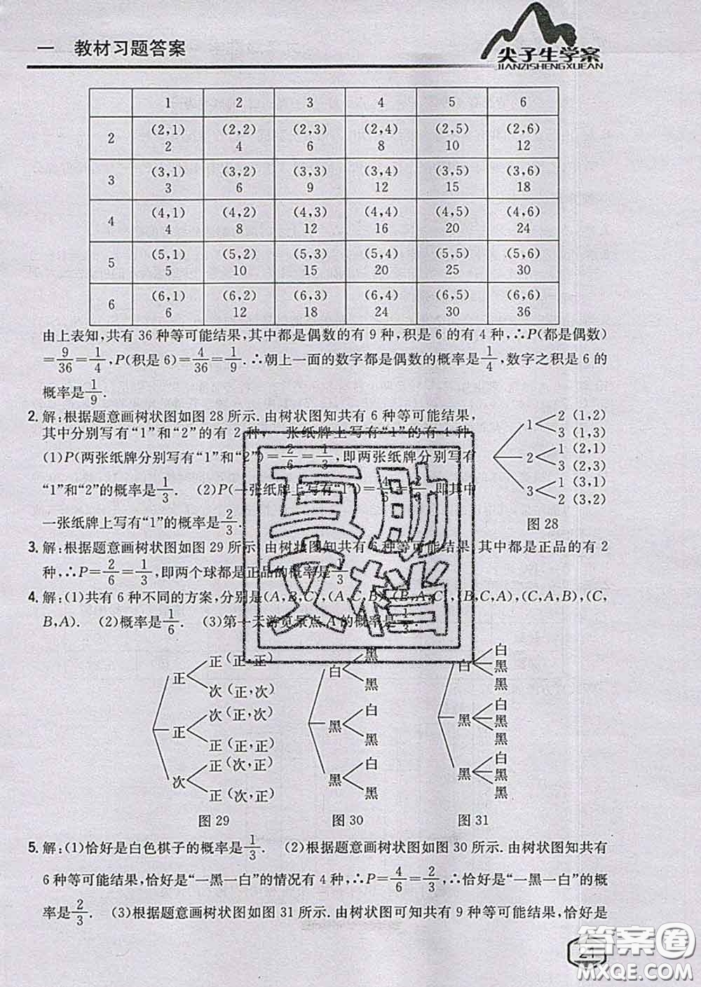 吉林人民出版社2020春尖子生學(xué)案九年級(jí)數(shù)學(xué)下冊青島版答案