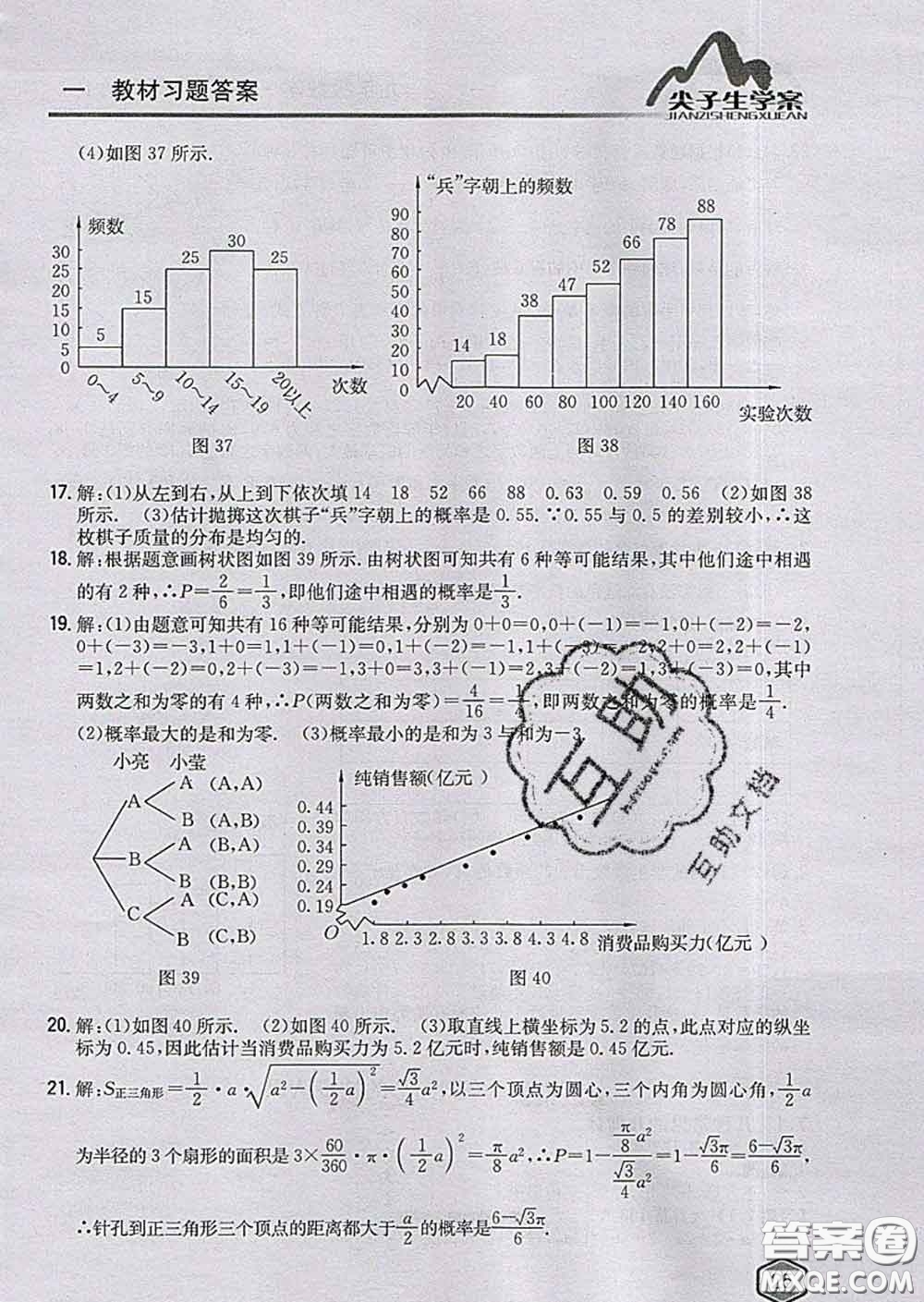 吉林人民出版社2020春尖子生學(xué)案九年級(jí)數(shù)學(xué)下冊青島版答案