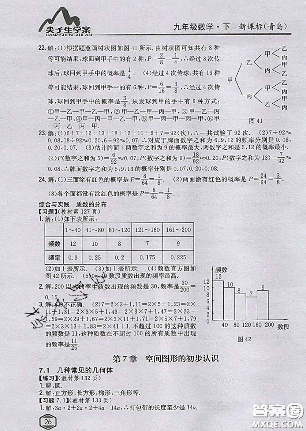 吉林人民出版社2020春尖子生學(xué)案九年級(jí)數(shù)學(xué)下冊青島版答案