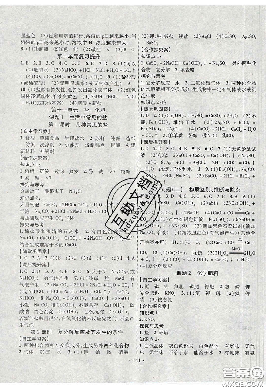 2020課堂導(dǎo)練1加5九年級(jí)化學(xué)下冊人教版答案