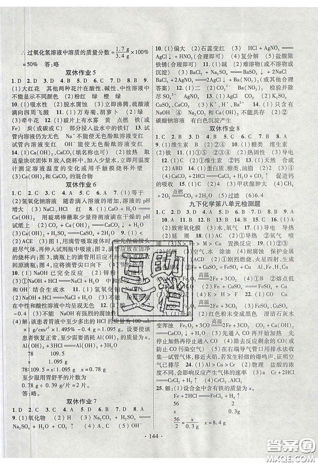 2020課堂導(dǎo)練1加5九年級(jí)化學(xué)下冊人教版答案