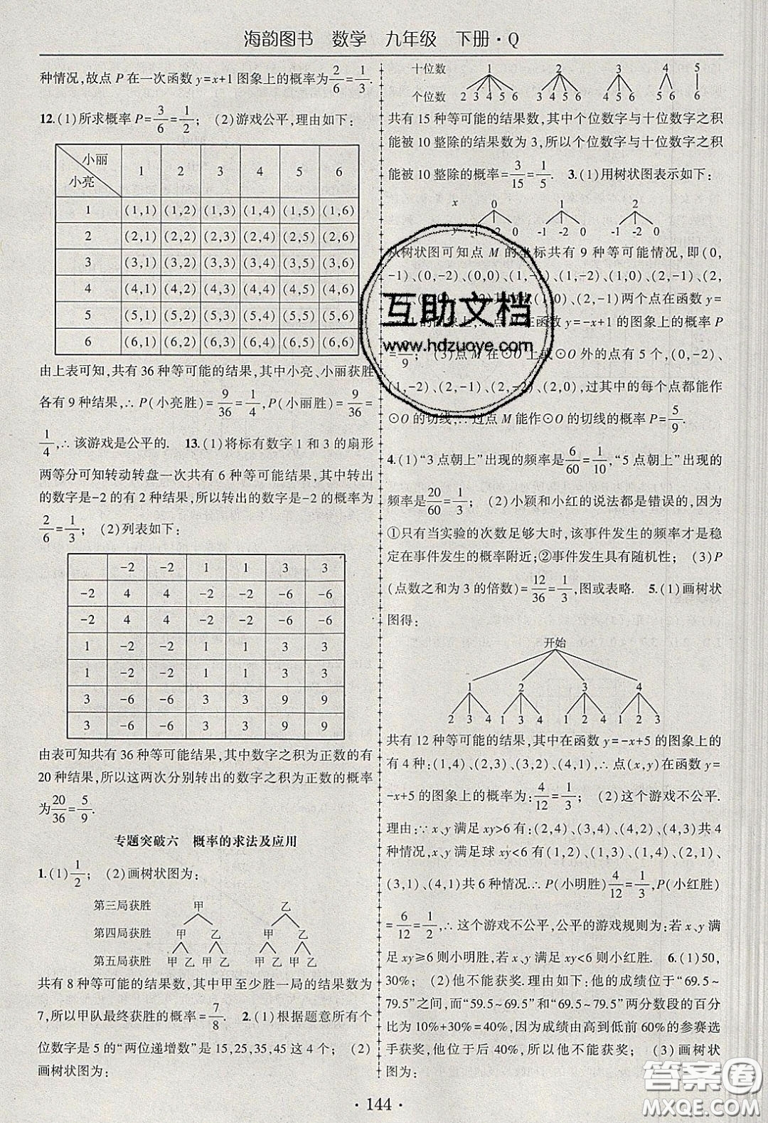 海韻圖書2020年春隨堂1+1導(dǎo)練九年級數(shù)學(xué)下冊青島版答案