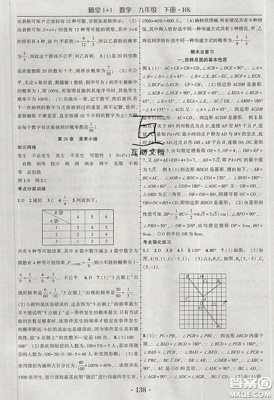 海韻圖書2020年春隨堂1+1導練九年級數學下冊滬科版答案