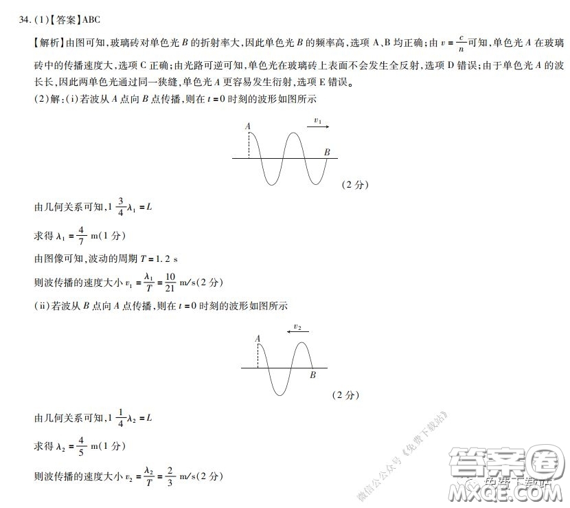 2020年名校學術聯(lián)盟高考模擬信息卷押題卷物理答案