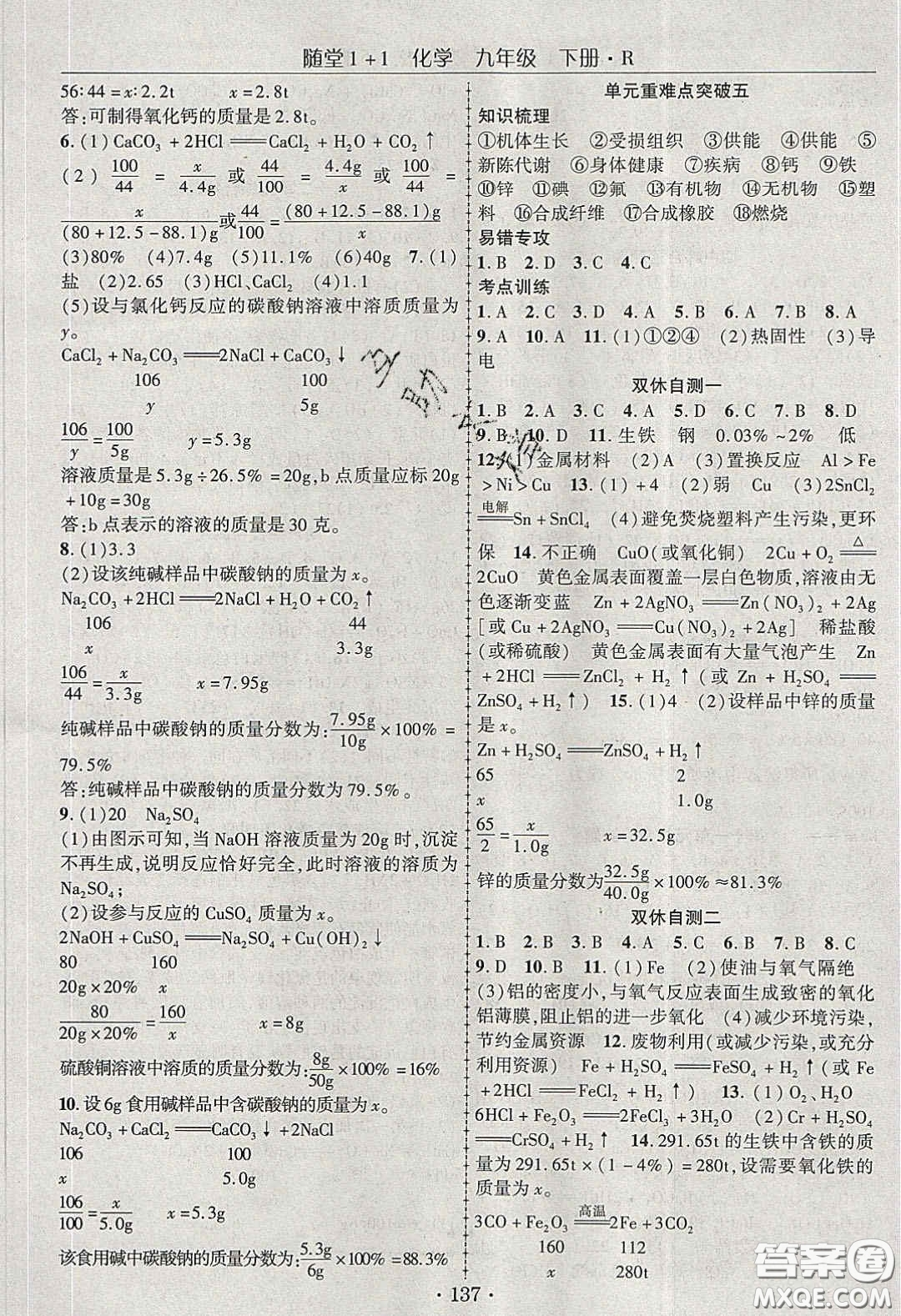 海韻圖書(shū)2020年春隨堂1+1導(dǎo)練九年級(jí)化學(xué)下冊(cè)人教版答案