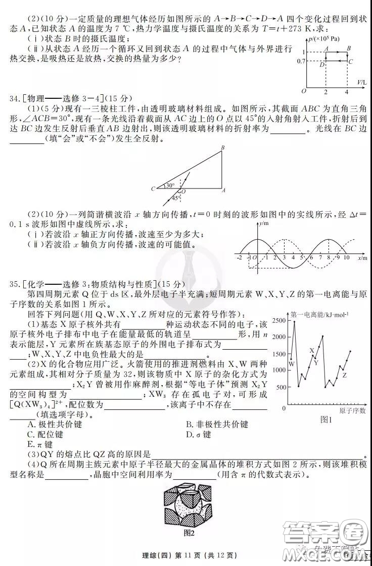 2020年衡水金卷先享題調(diào)研卷四理科綜合參考答案