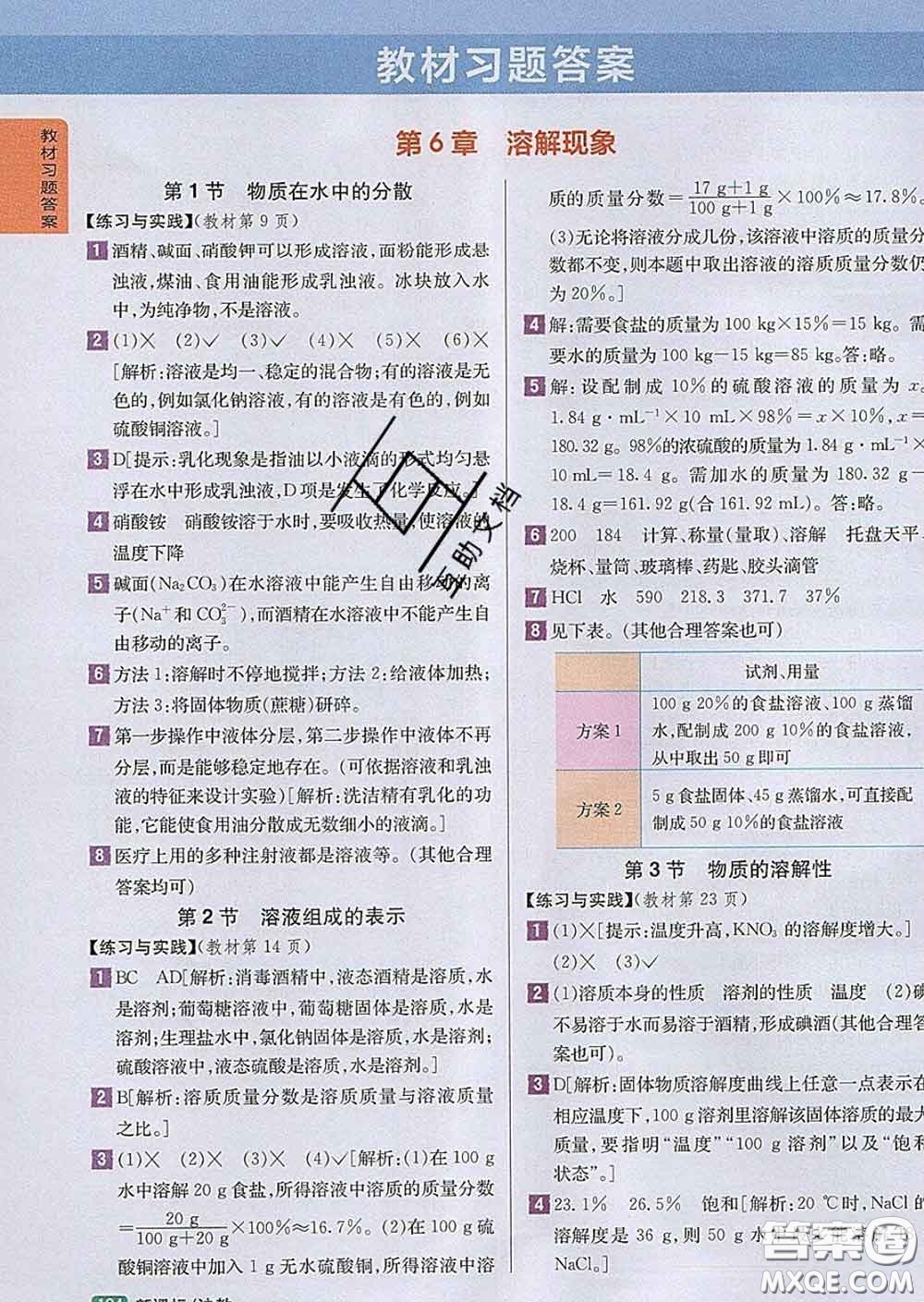 吉林人民出版社2020春尖子生學(xué)案九年級(jí)化學(xué)下冊(cè)滬教版答案