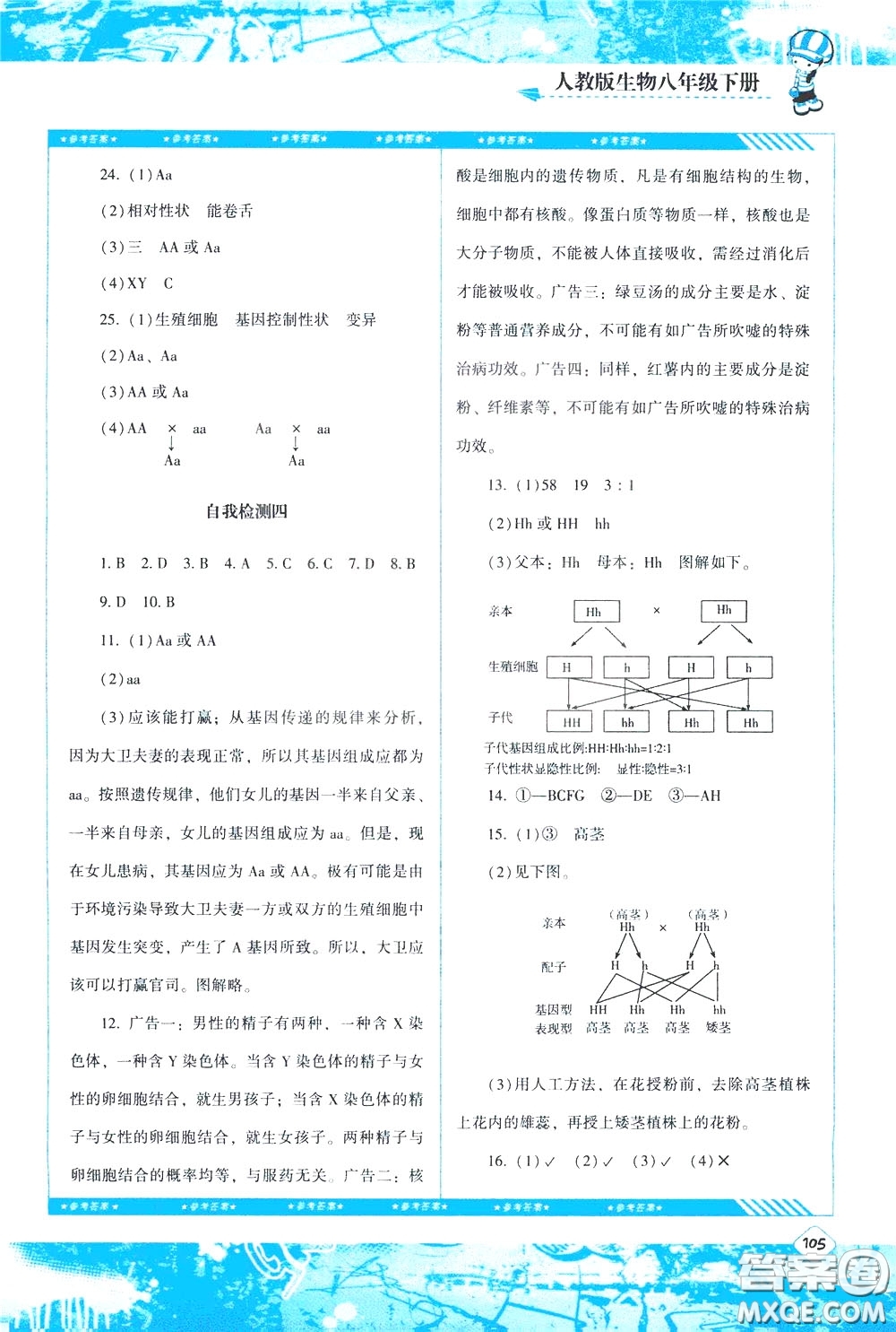 2020年課程基礎(chǔ)訓(xùn)練生物八年級(jí)下冊(cè)人教版參考答案