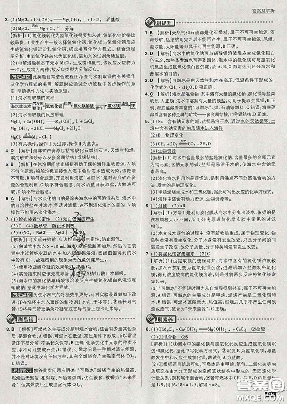 開明出版社2020春初中必刷題九年級化學(xué)下冊魯教版答案