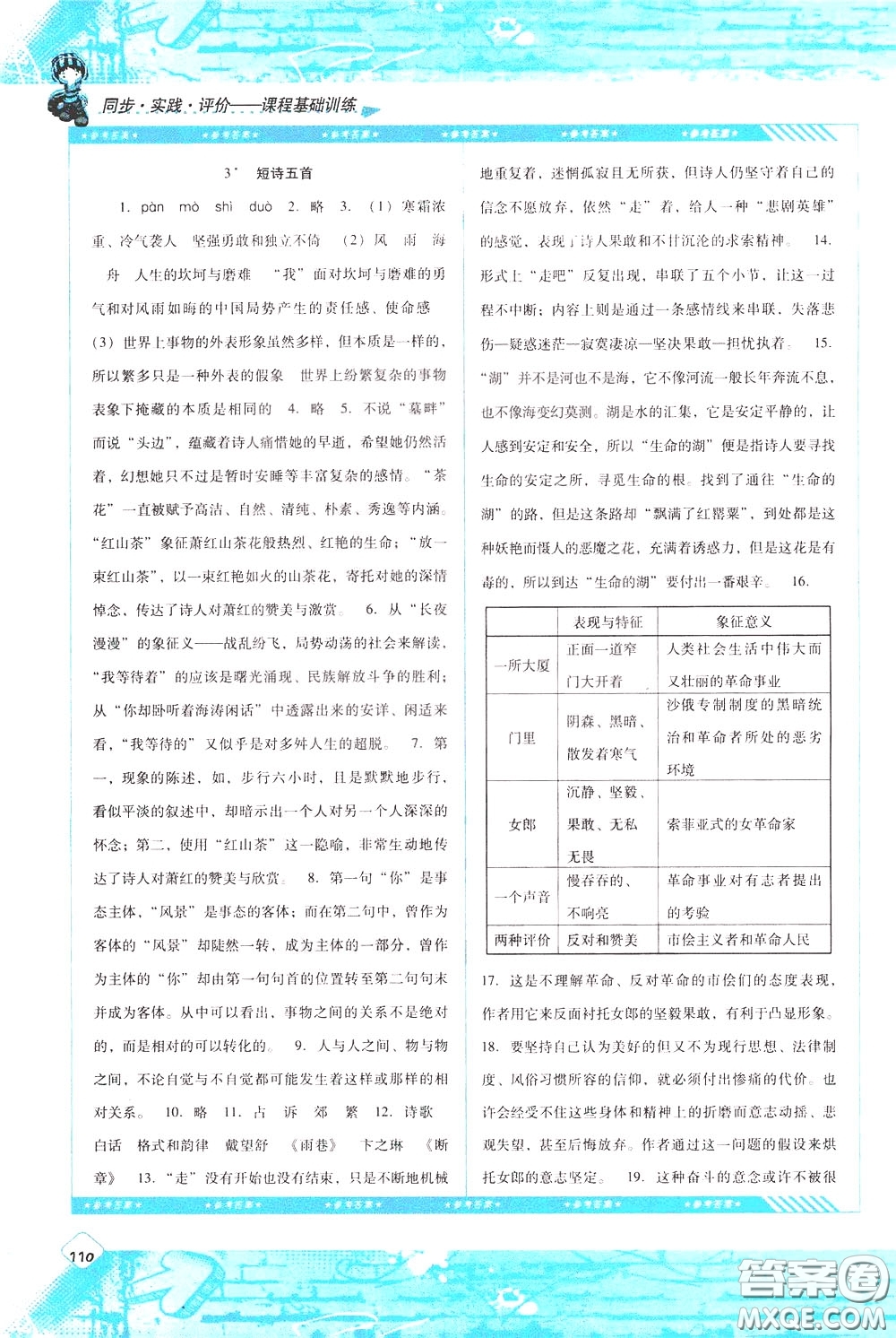 2020年課程基礎(chǔ)訓(xùn)練語(yǔ)文九年級(jí)下冊(cè)人教版參考答案