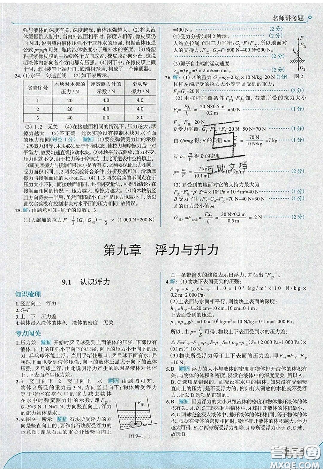 2020年走進(jìn)中考考場(chǎng)八年級(jí)物理下冊(cè)粵滬版答案