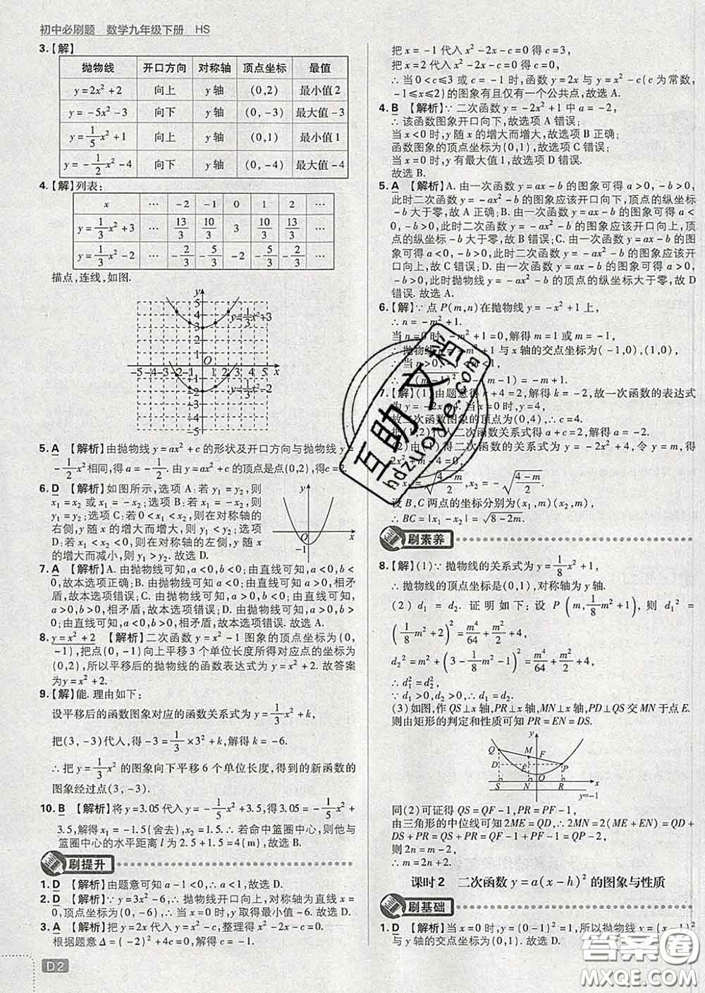 開(kāi)明出版社2020春初中必刷題九年級(jí)數(shù)學(xué)下冊(cè)華師版答案