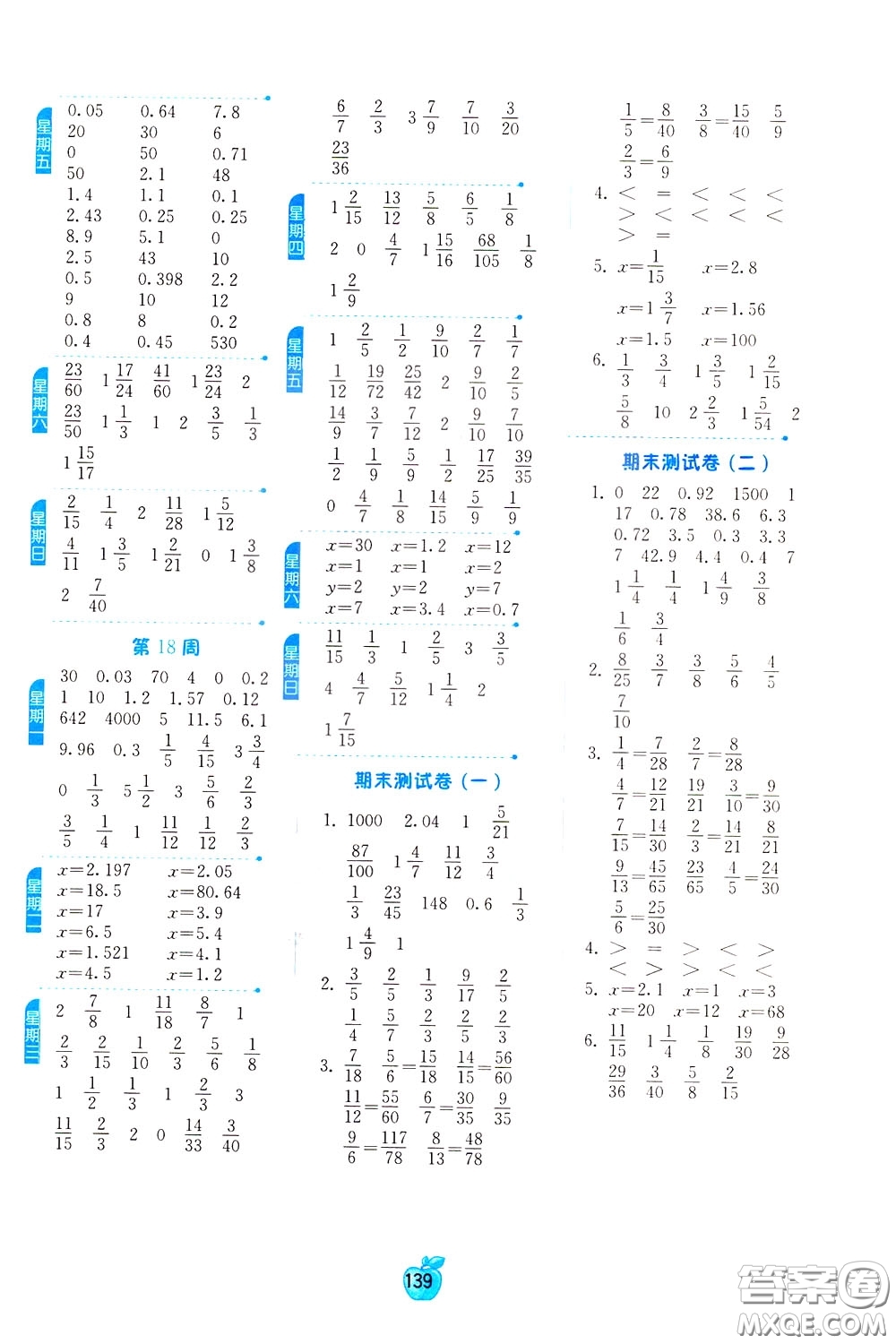 江蘇人民出版社2020年小學(xué)數(shù)學(xué)計(jì)算高手5年級(jí)下冊(cè)JSJY江蘇教育版參考答案