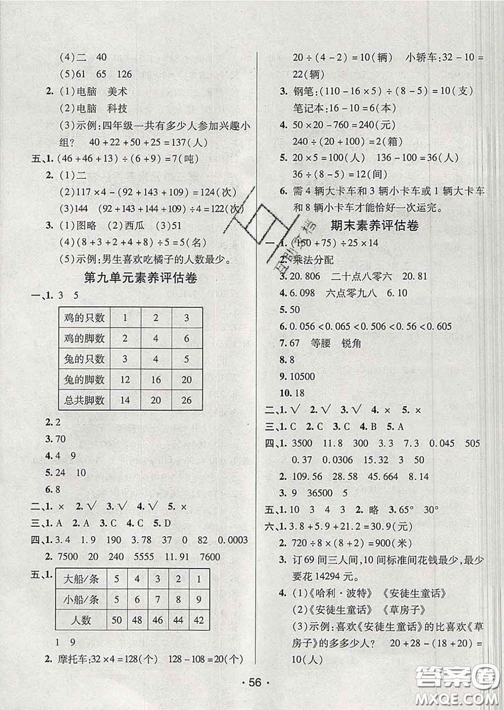 2020春同行課課100分過關作業(yè)四年級數(shù)學下冊人教版答案