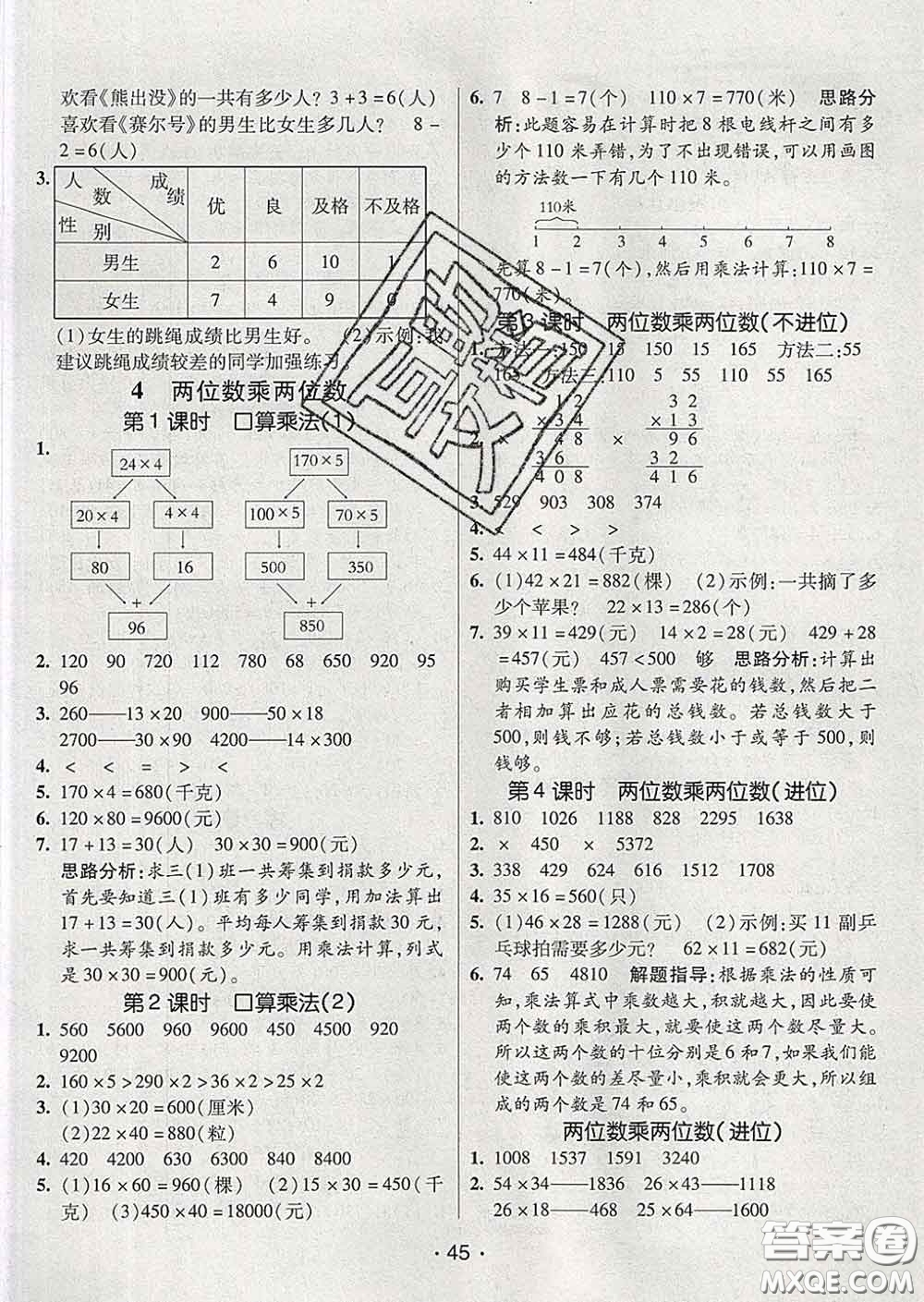 2020春同行課課100分過關(guān)作業(yè)三年級數(shù)學(xué)下冊人教版答案