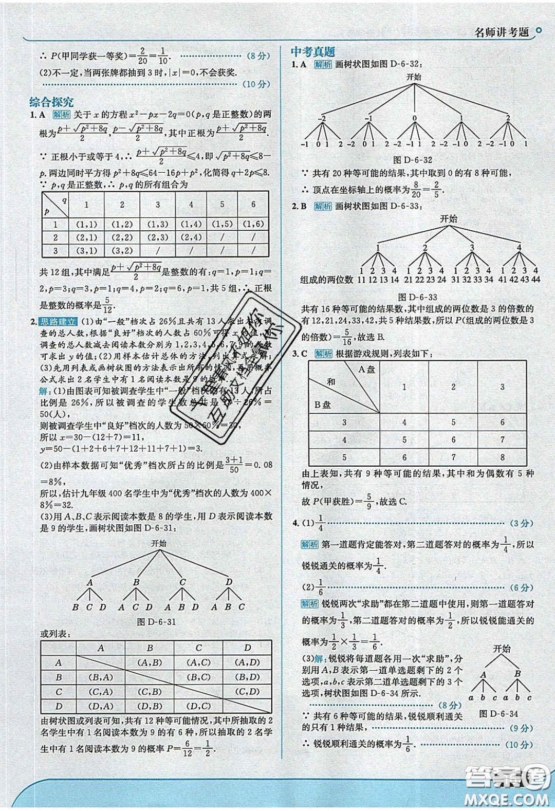 2020春走進(jìn)中考考場(chǎng)九年級(jí)數(shù)學(xué)下冊(cè)青島版答案