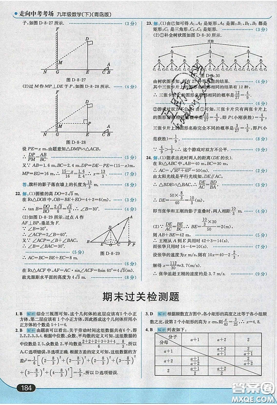 2020春走進(jìn)中考考場(chǎng)九年級(jí)數(shù)學(xué)下冊(cè)青島版答案