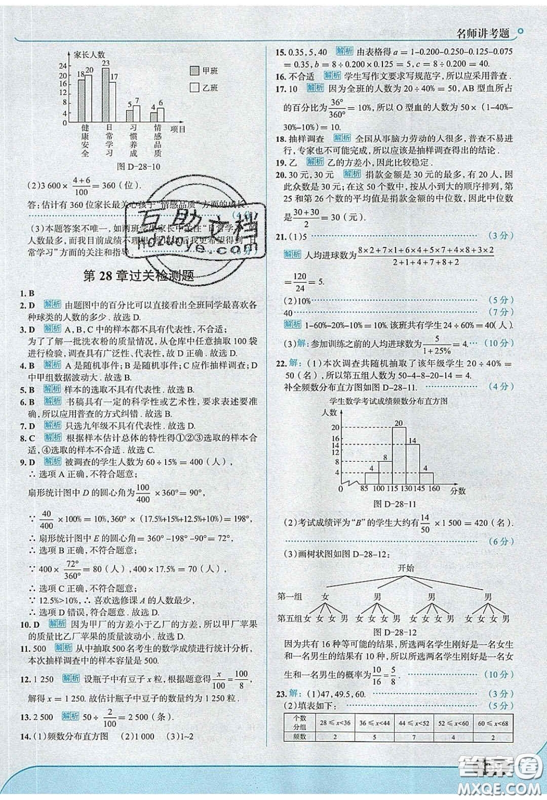 2020春走進(jìn)中考考場(chǎng)九年級(jí)數(shù)學(xué)下冊(cè)華師大版答案