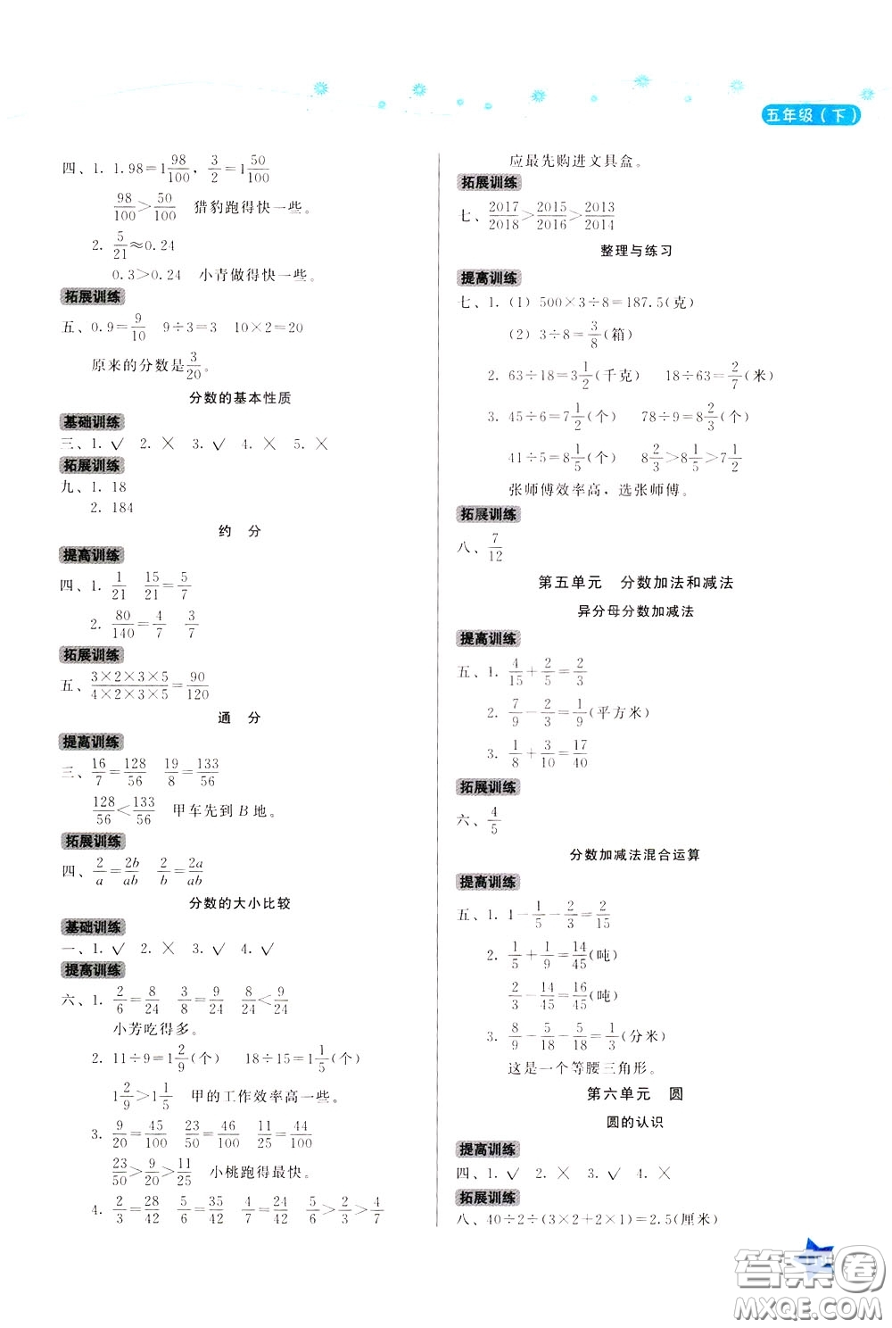 湖南教育出版社2020年學(xué)法大視野數(shù)學(xué)五年級(jí)下冊(cè)蘇教版參考答案