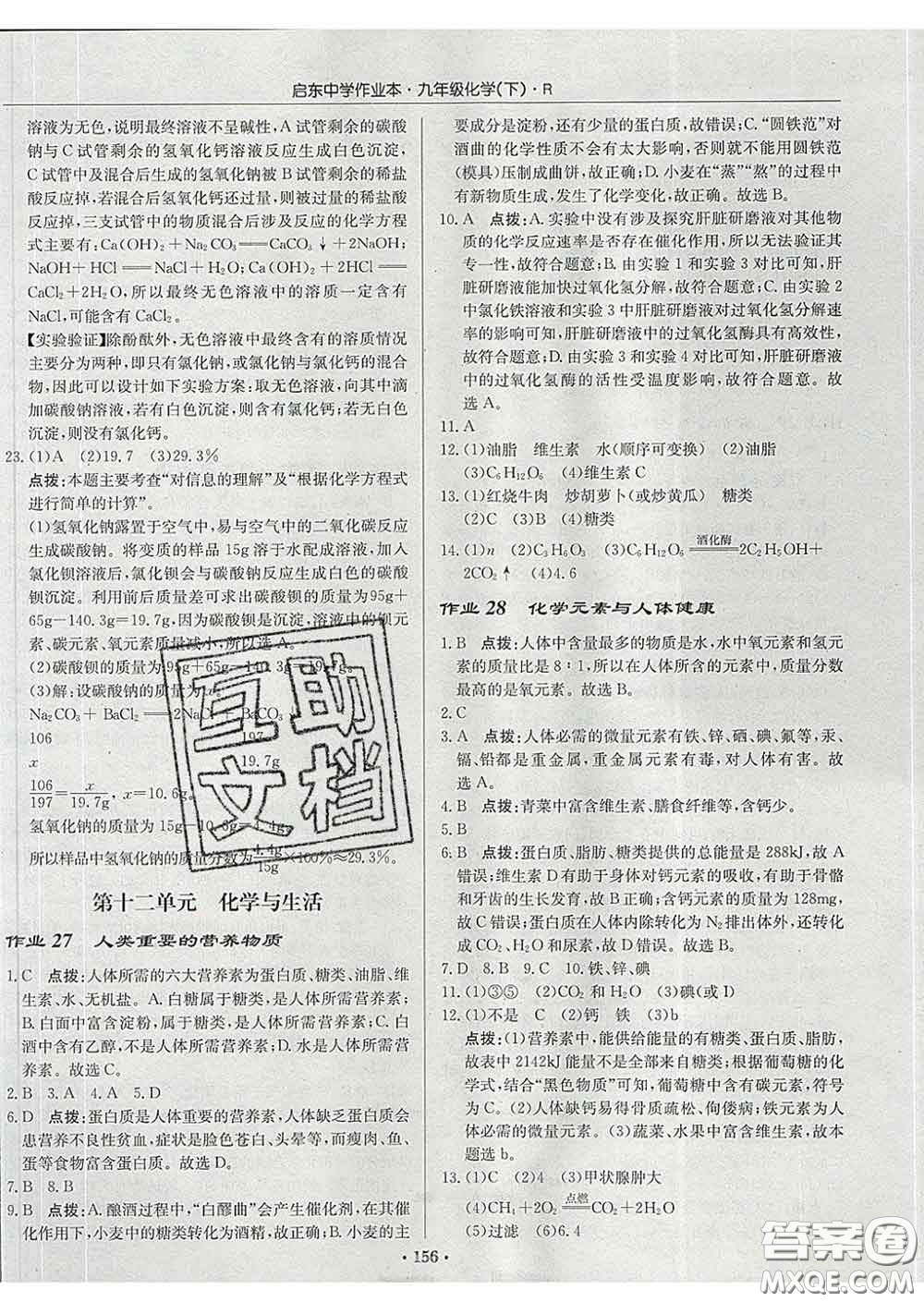 龍門書局2020新版啟東中學作業(yè)本九年級化學下冊滬教版答案