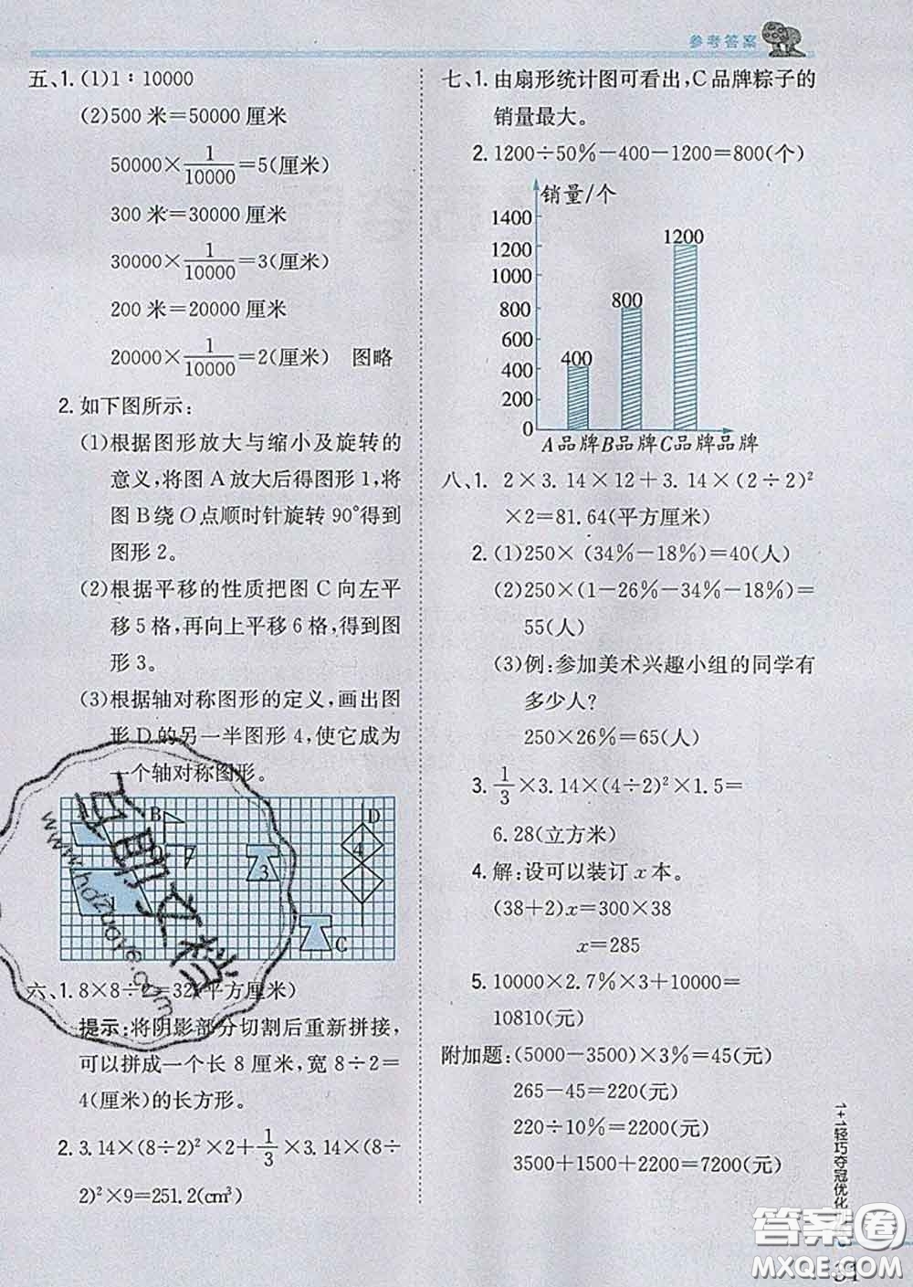 2020新版1加1輕巧奪冠優(yōu)化訓(xùn)練六年級(jí)數(shù)學(xué)下冊(cè)青島版答案