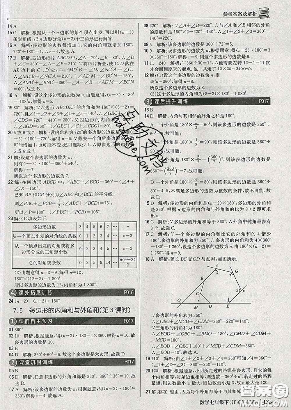 2020新版1加1輕巧奪冠優(yōu)化訓(xùn)練七年級數(shù)學(xué)下冊蘇科版答案