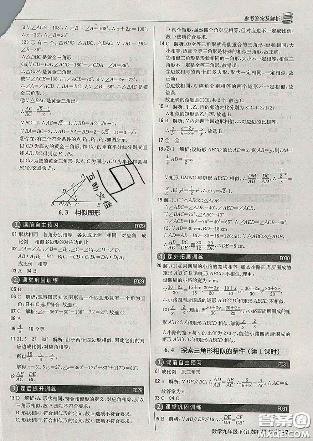 2020新版1加1輕巧奪冠優(yōu)化訓(xùn)練九年級(jí)數(shù)學(xué)下冊(cè)蘇科版答案