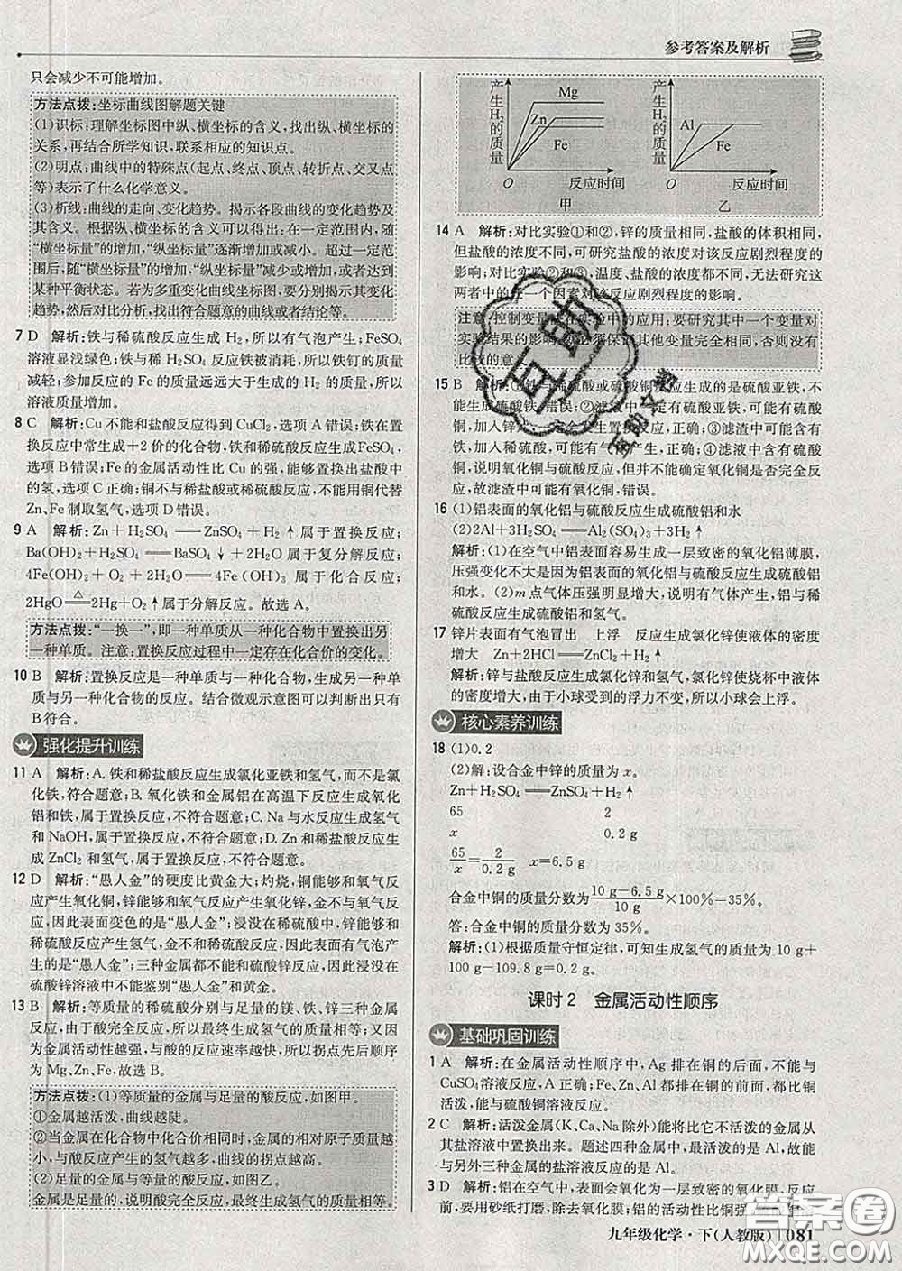 2020新版1加1輕巧奪冠優(yōu)化訓練九年級化學下冊人教版答案