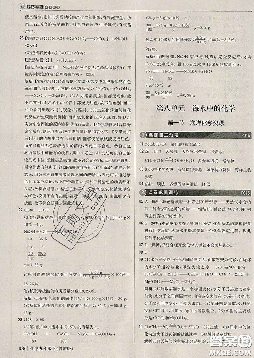 2020新版1加1輕巧奪冠優(yōu)化訓練九年級化學下冊魯教版答案