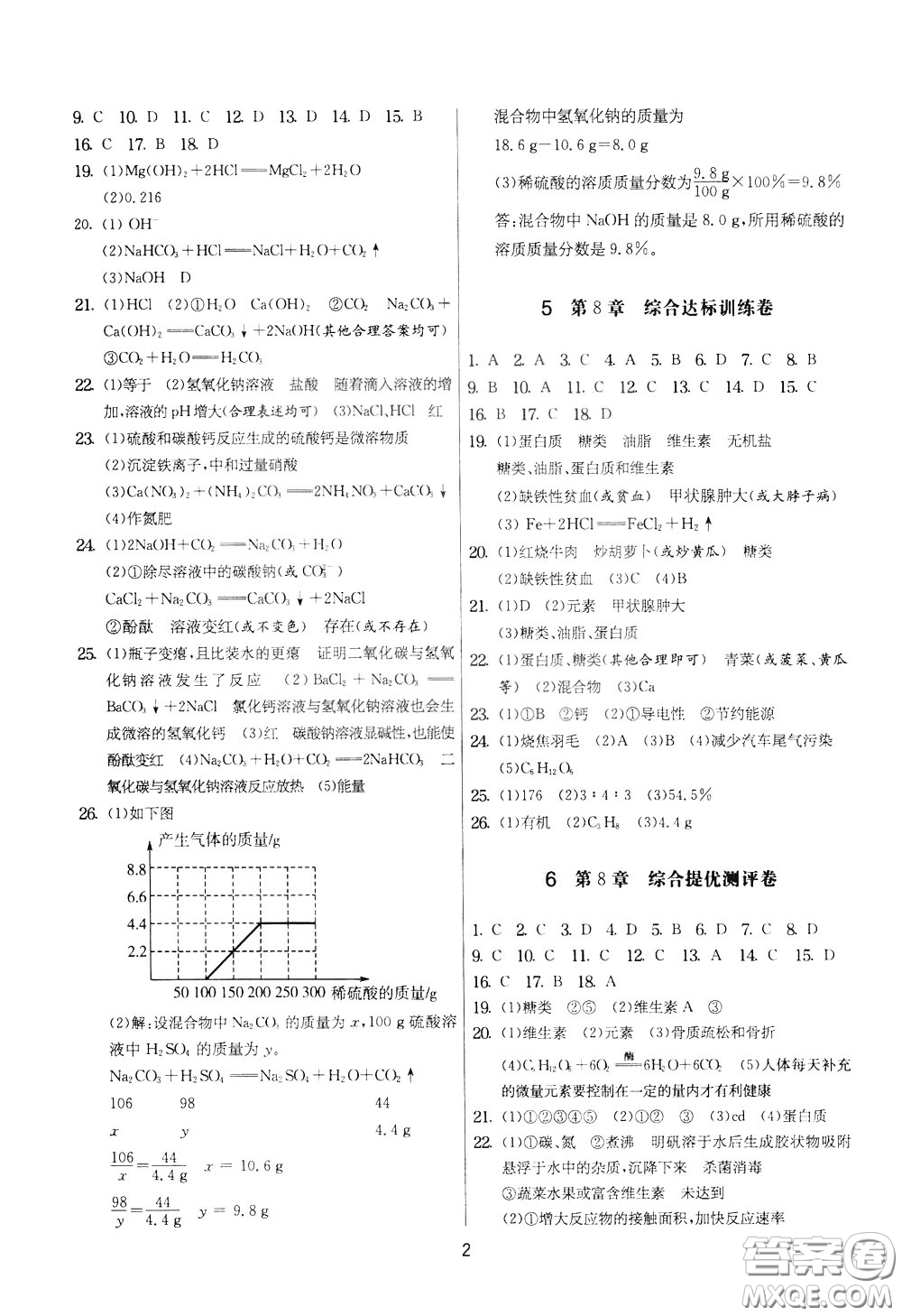 2020年實(shí)驗(yàn)班提優(yōu)大考卷化學(xué)九年級(jí)下冊(cè)SHJY蘇滬教育版參考答案