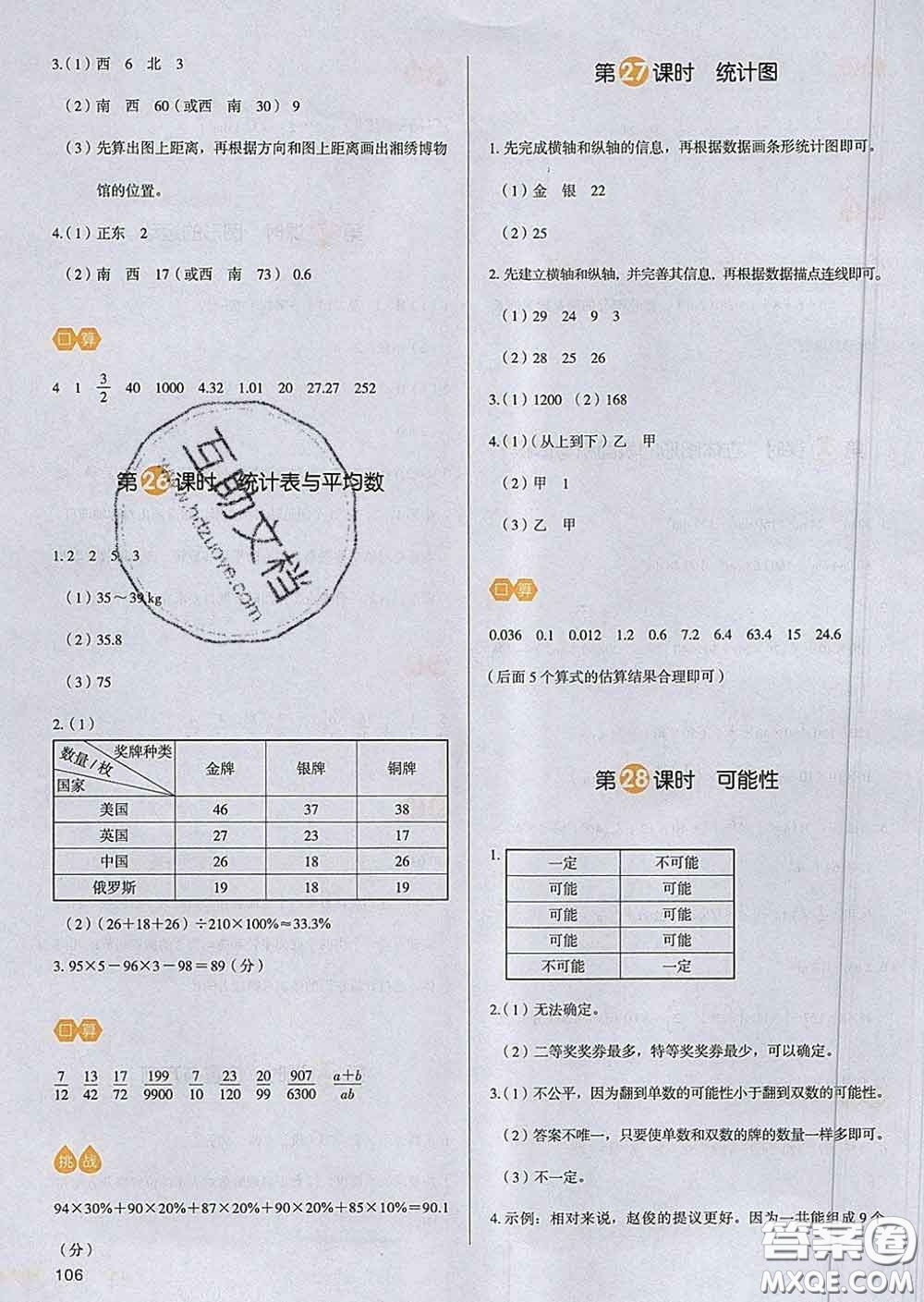 2020新版一本我愛寫作業(yè)小學(xué)數(shù)學(xué)六年級下冊北師版答案