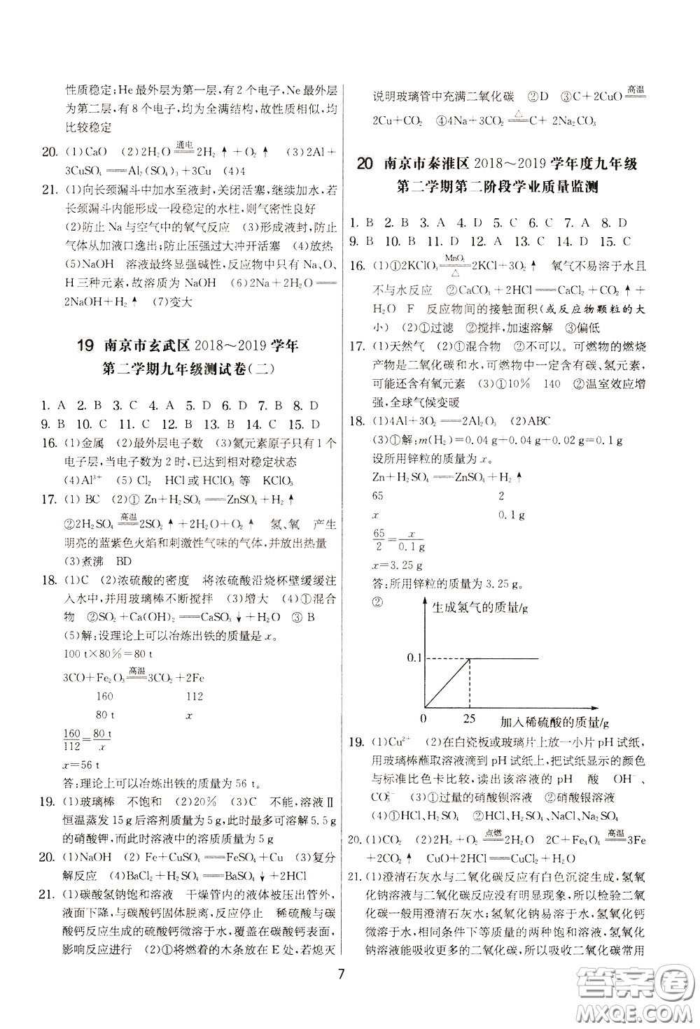 2020年實驗班提優(yōu)大考卷化學(xué)九年級下冊RMJY人民教育版參考答案