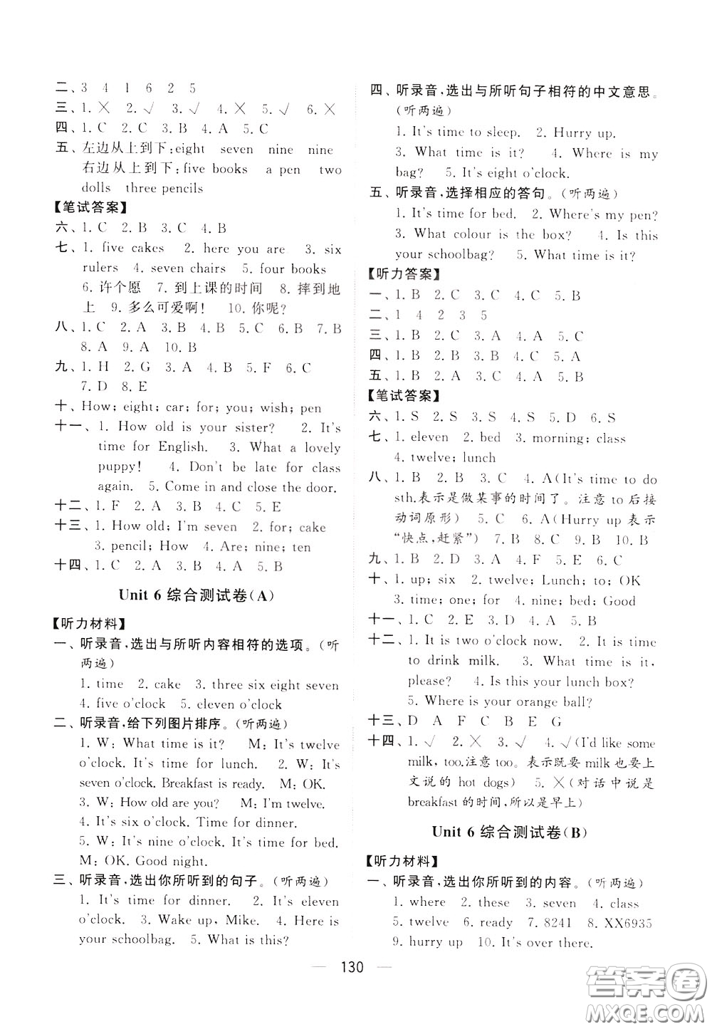 2020年學(xué)霸提優(yōu)大試卷單元月考英語三年級(jí)下冊(cè)江蘇專用參考答案