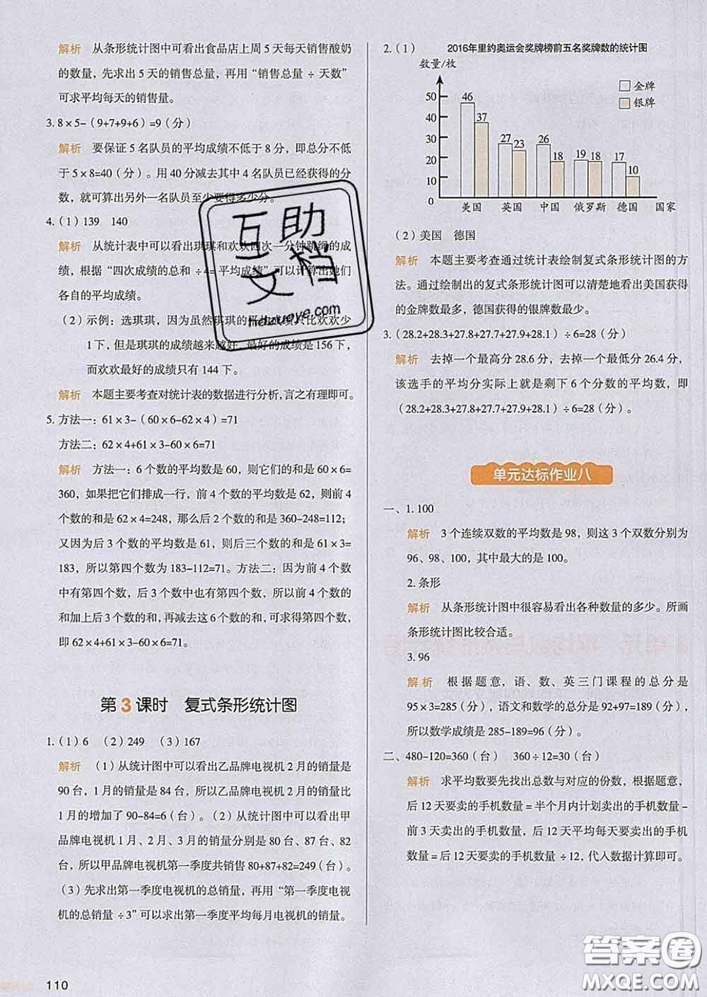 2020新版一本我愛寫作業(yè)小學數(shù)學四年級下冊人教版答案