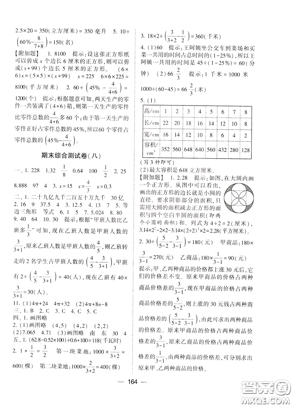 2020年學(xué)霸提優(yōu)大試卷數(shù)學(xué)六年級(jí)下冊(cè)江蘇國標(biāo)參考答案