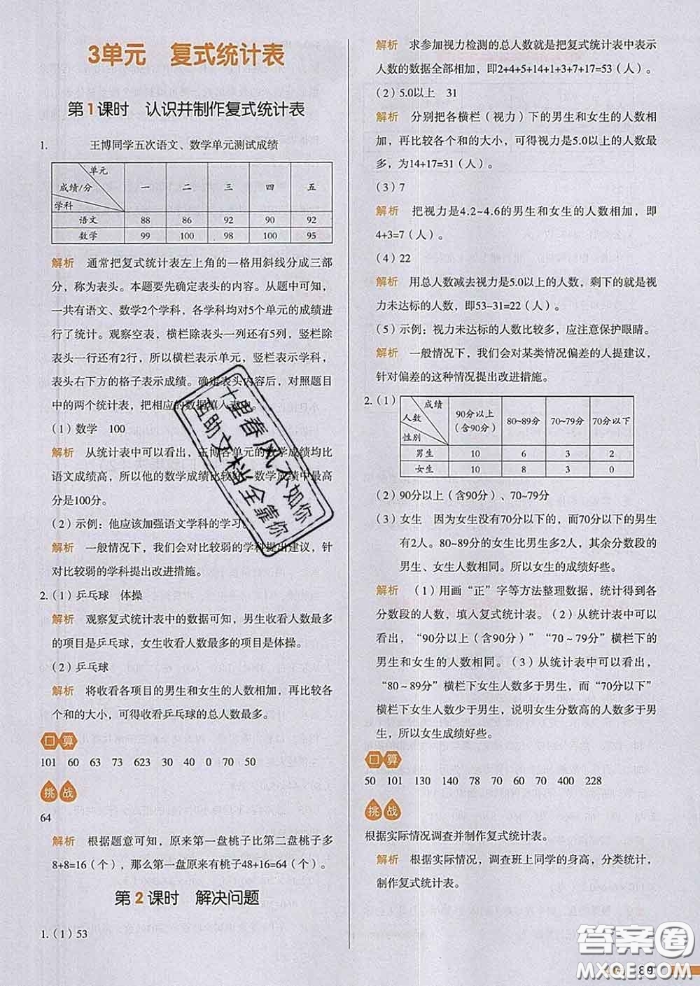 2020新版一本我愛寫作業(yè)小學(xué)數(shù)學(xué)三年級(jí)下冊(cè)人教版答案