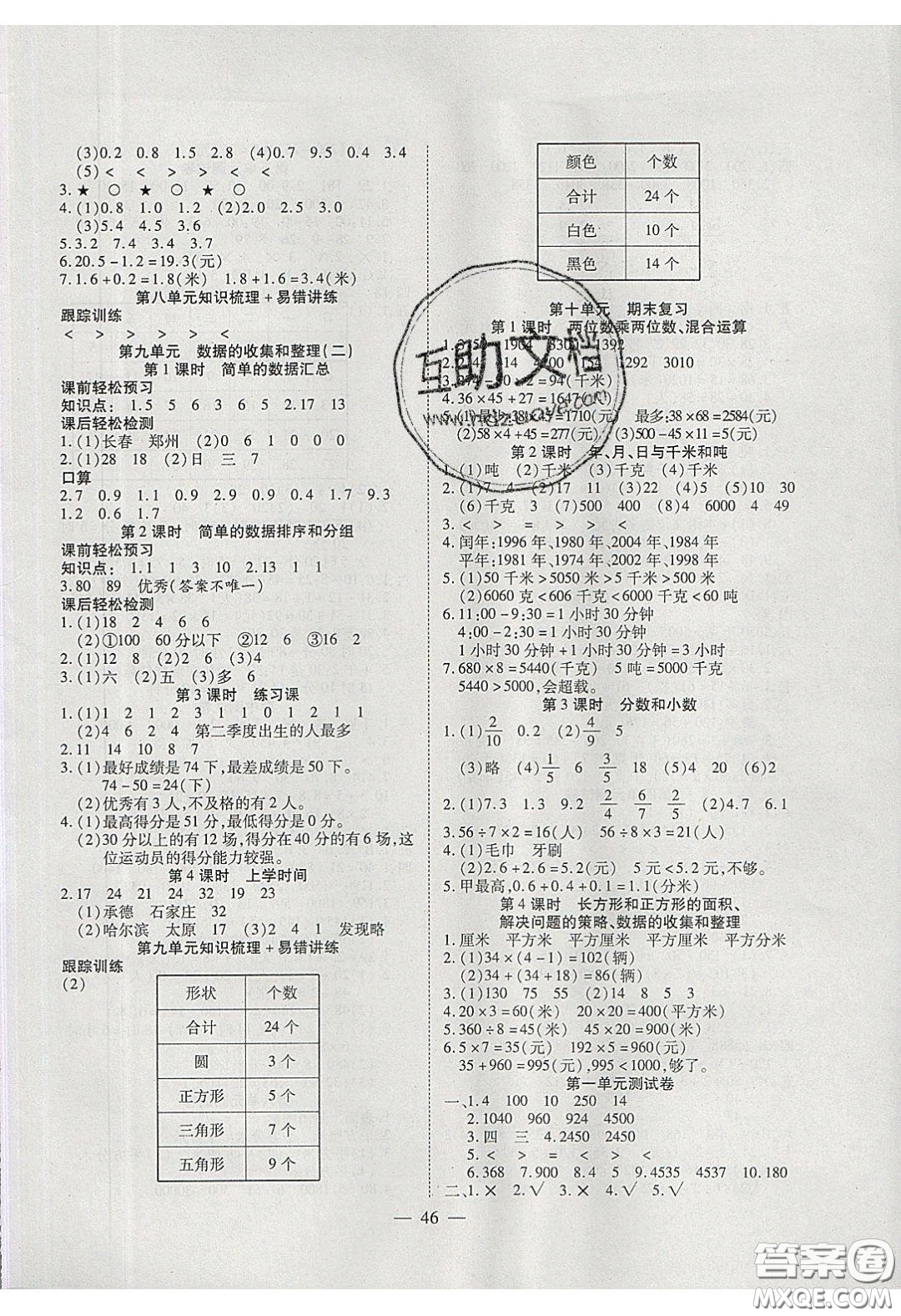 2020年激活思維智能訓(xùn)練三年級數(shù)學(xué)下冊蘇教版答案