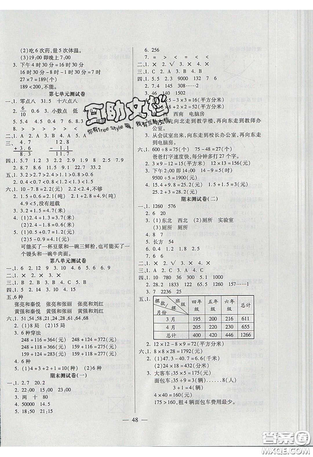 2020年激活思維智能訓(xùn)練三年級(jí)數(shù)學(xué)下冊(cè)人教版答案